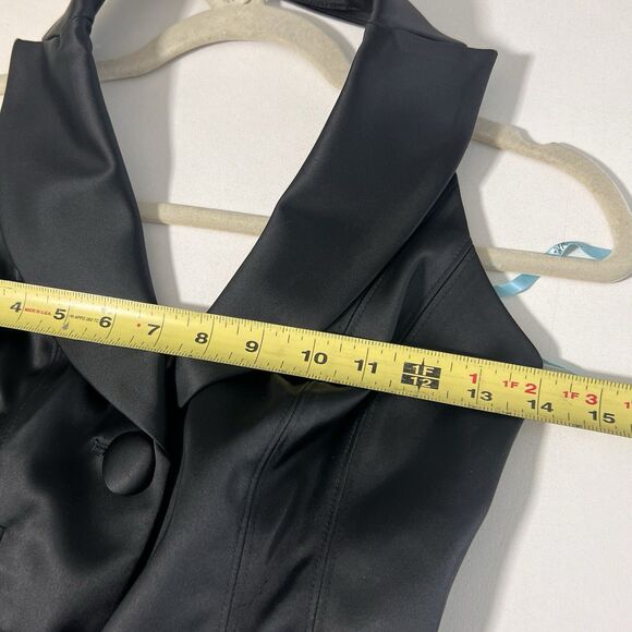 Guess Marciano Halter Vest Size 0 Black Satin Single Button Open Back Sexy Y2K - Picture 4 of 6